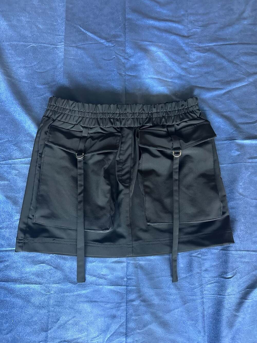 Zara Black Cargo Mini Skirt with Elastic Waistband and D-Ring Detail